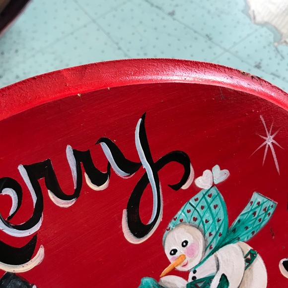 Hand Painted Merry Christmas Snowman Sign - Picture 4 of 5